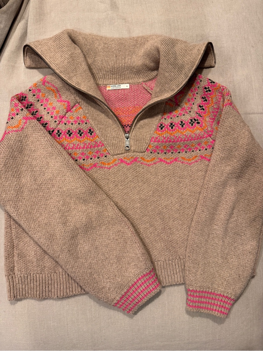 Marine Layer Archive Whitney Fair Isle Quarter Zip Sweater Women Small